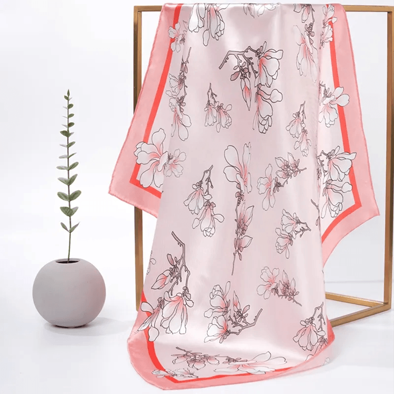 Mulberry Silk 16 Momme Square Scarf Magnolia Blossom Design 68 x 68 Cm - SinoCultural -- SS019-1