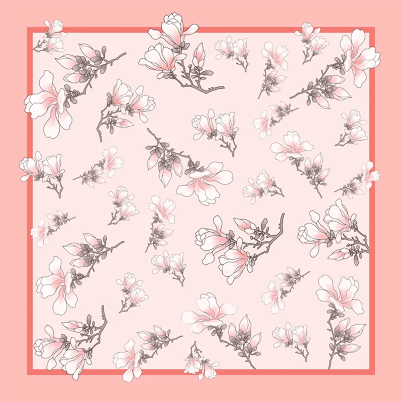Mulberry Silk 16 Momme Square Scarf Magnolia Blossom Design 68 x 68 Cm - SinoCultural -- SS019-1