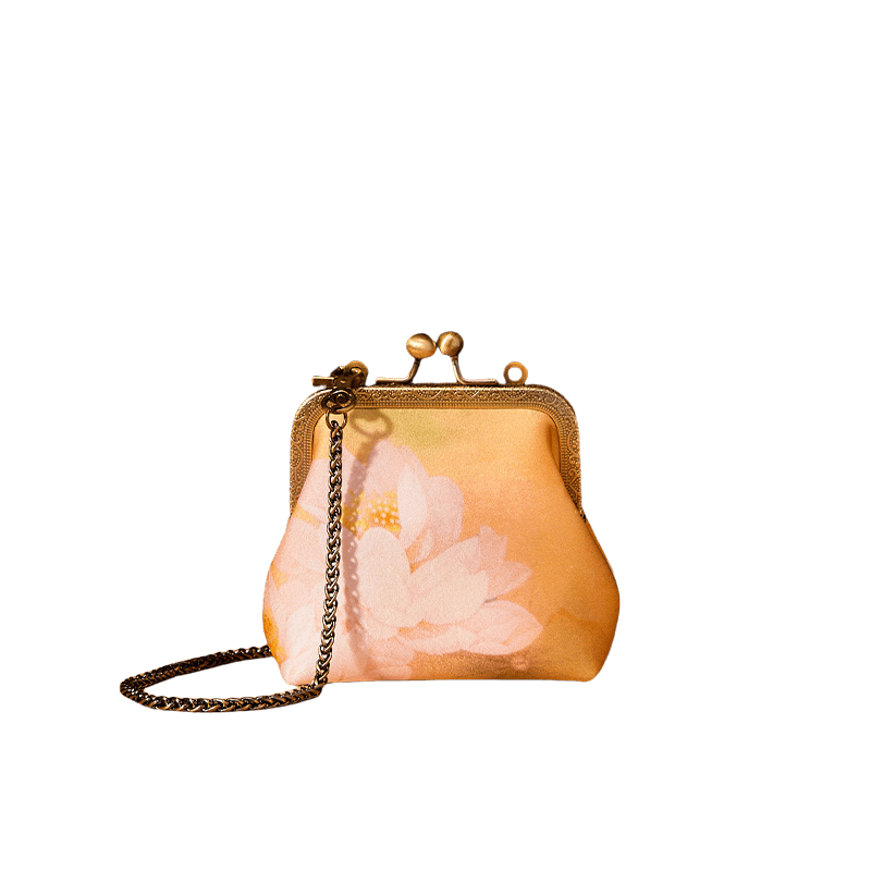 Mulberry Silk Retro Gold Mini Coin Purse Wallet Lotus - SinoCultural -- LD570602G -