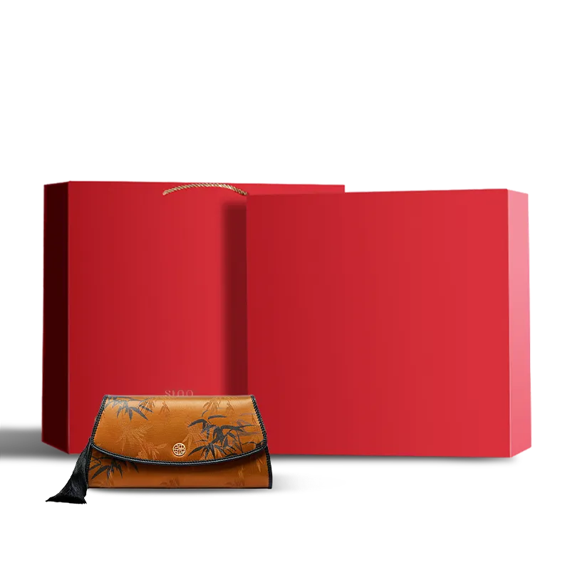 Luxury Red Gift Box with Vintage Chinoiserie Bamboo Clutch.