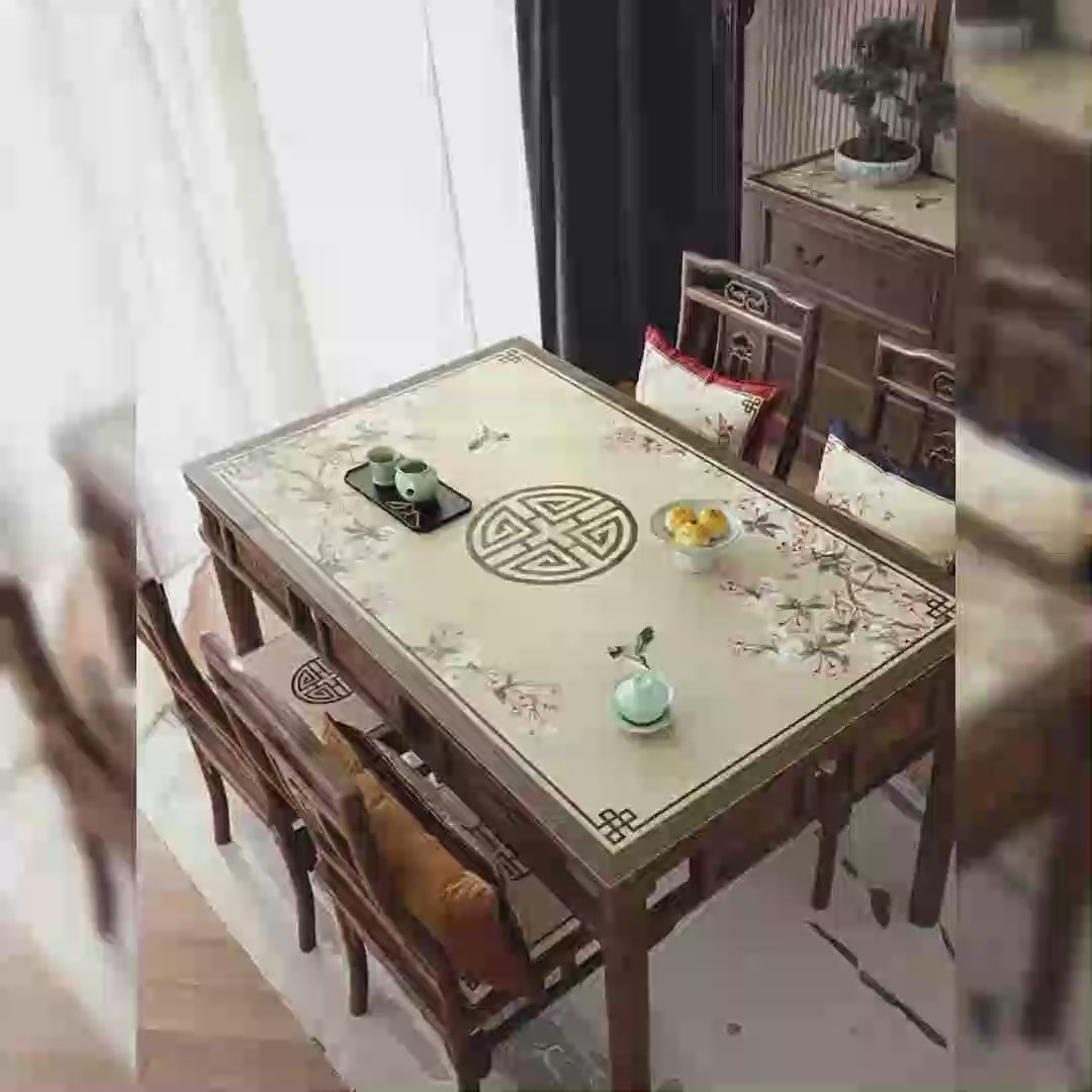 Chinoiserie Retro Spring Floral Chinese Pattern Tea Table Mat