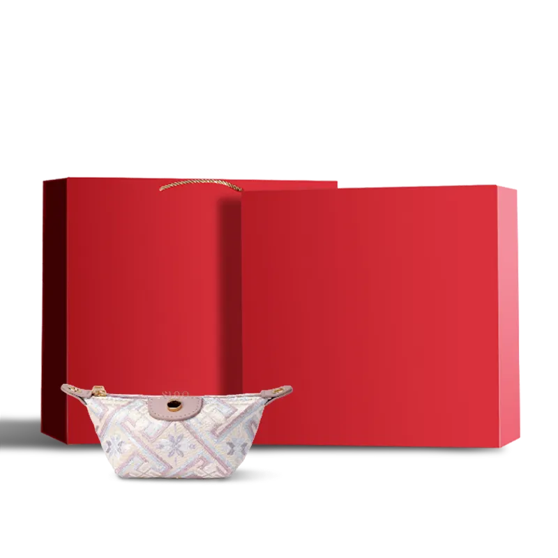 Purple Zhuang Brocade Mini Wallet in Red Gift Box.