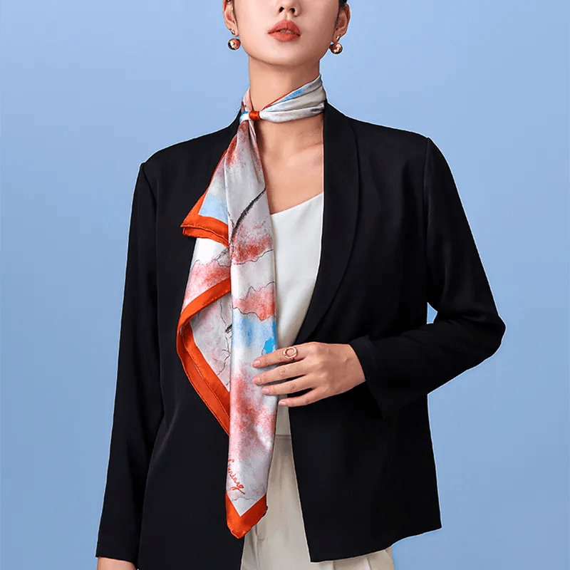100% Mulberry Silk Watercolor Misty Lotus Square Scarf 70 x 70 Cm - SinoCultural -- SS023-1