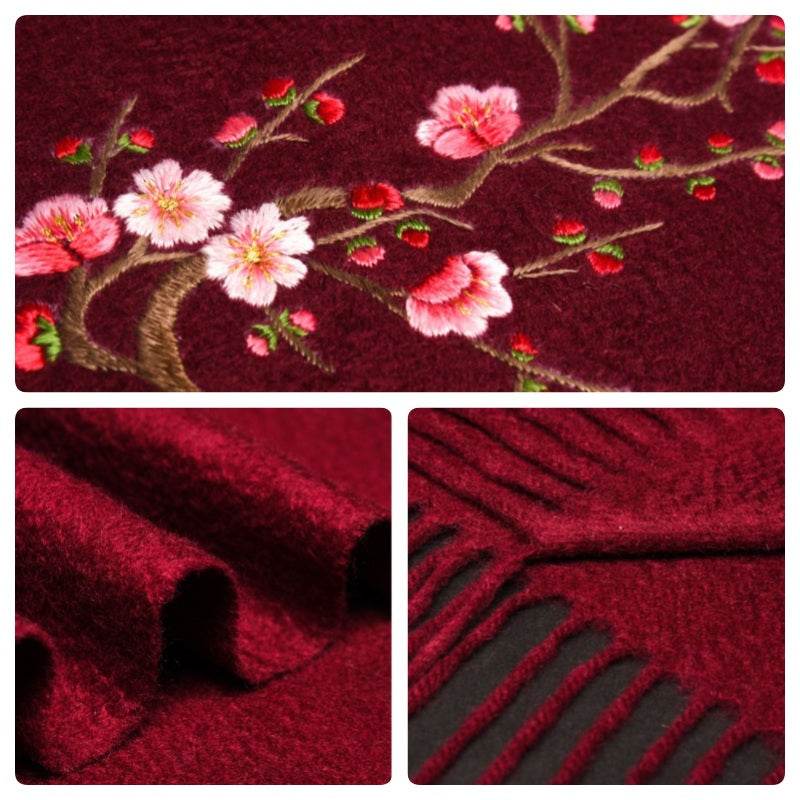Handcrafted Su Embroidery Cashmere Scarf Luxury 190x30cm - SinoCultural -- HYFSJ017-5