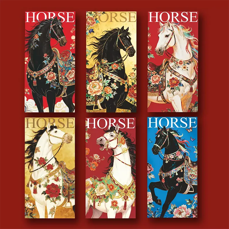 2026 Fire Horse Year vintage-style red envelopes with auspicious steed design.