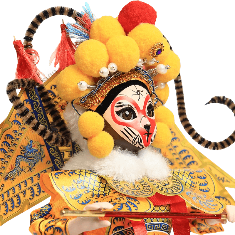 9-Inch Vintage Chinese Dolls - Handmade Peking Opera Wukong Art Collectible - SinoCultural -- XОK090E