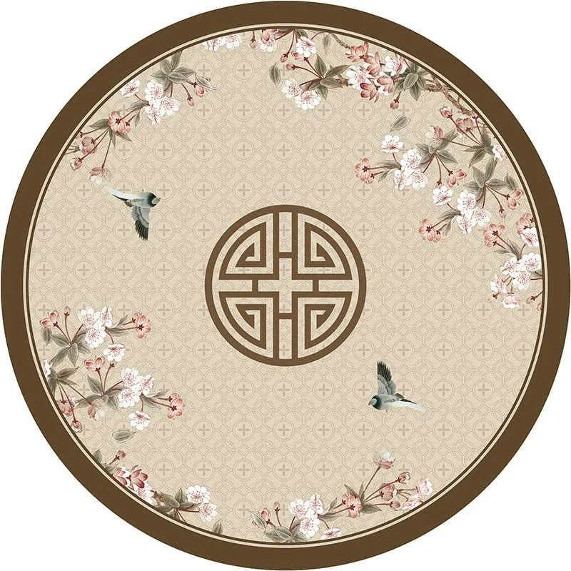 Chinoiserie Spring Floral Round Leather Table Mat Oil-Resistant & Easy to Clean - SinoCultural -- TM023A60