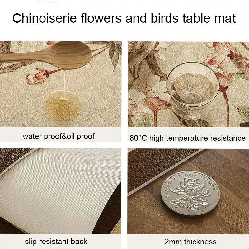 Chinoiserie Spring Floral Round Leather Table Mat Oil-Resistant & Easy to Clean - SinoCultural -- TM023A60
