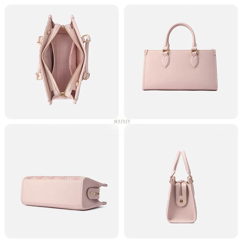 Song Brocade Leather Handbag – Pink & Gold DingSheng Motif - SinoCultural -- FJ120770