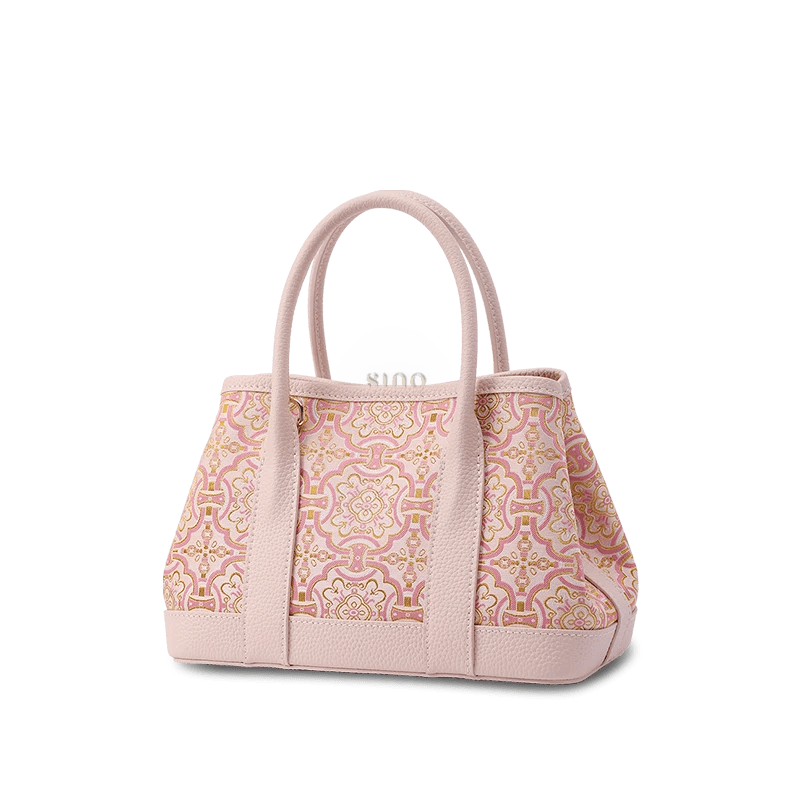 Song Brocade Pink DingSheng Motif Embroidery Leather Crossbody Bag - SinoCultural -- FJ110692