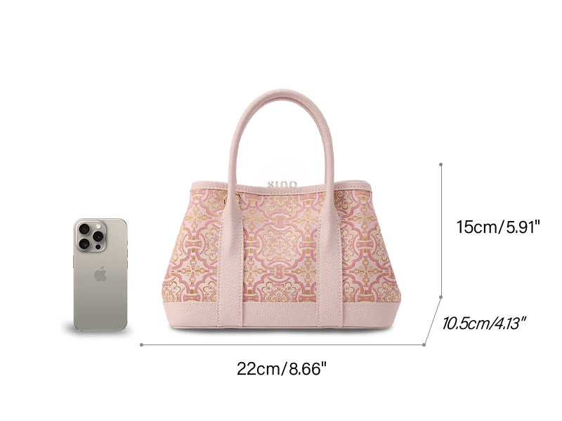 Song Brocade Pink DingSheng Motif Embroidery Leather Crossbody Bag - SinoCultural -- FJ110692