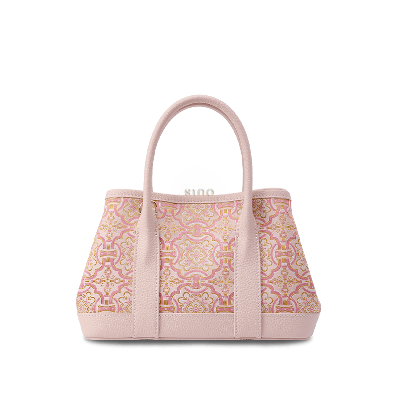 Song Brocade Pink DingSheng Motif Embroidery Leather Crossbody Bag - SinoCultural -- FJ110692