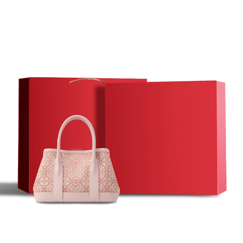 Song Brocade Pink DingSheng Motif Embroidery Leather Crossbody Bag - SinoCultural -- FJ110692