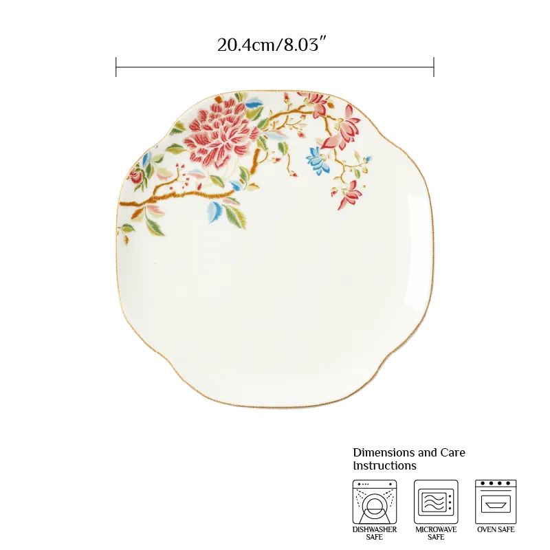 8" x 8" bone china plate size diagram: 20.4cm length/width, 1.6cm height.