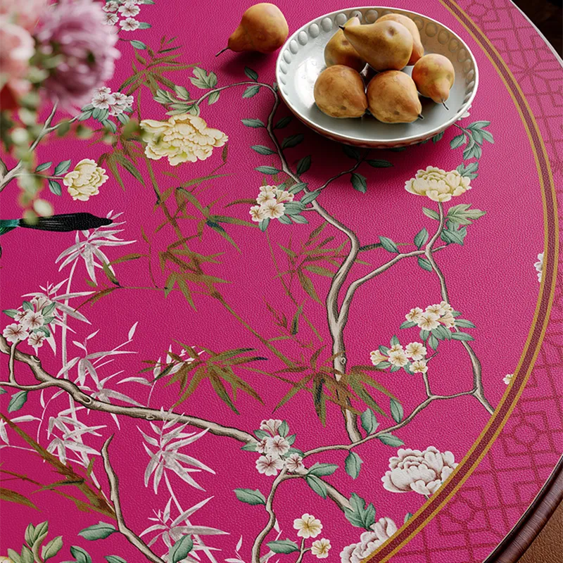 Close-up of chinoiserie luxury floral bird embroidery.