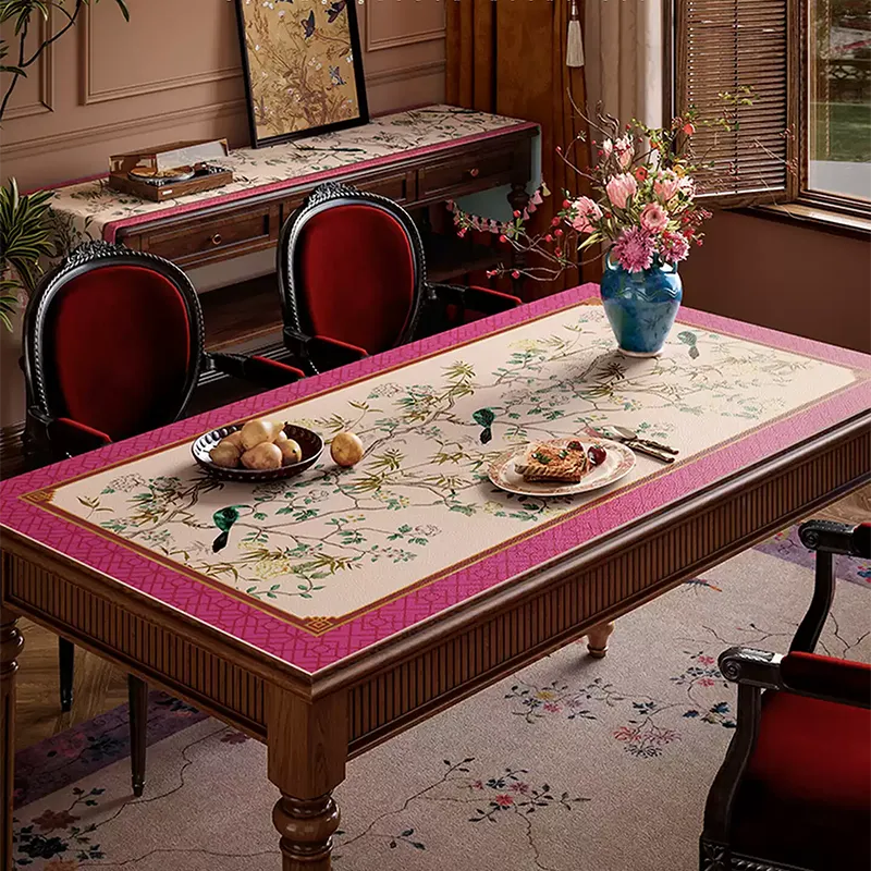 Distanced view of luxury floral leather table mat texture.