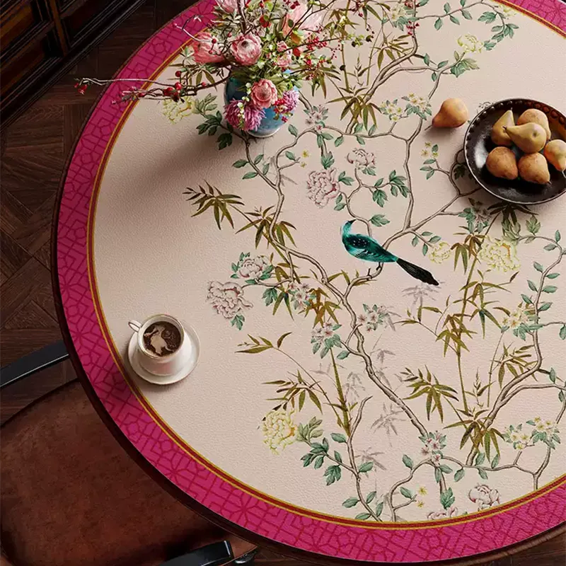 Chinoiserie luxury table mat detail with vase, top view.