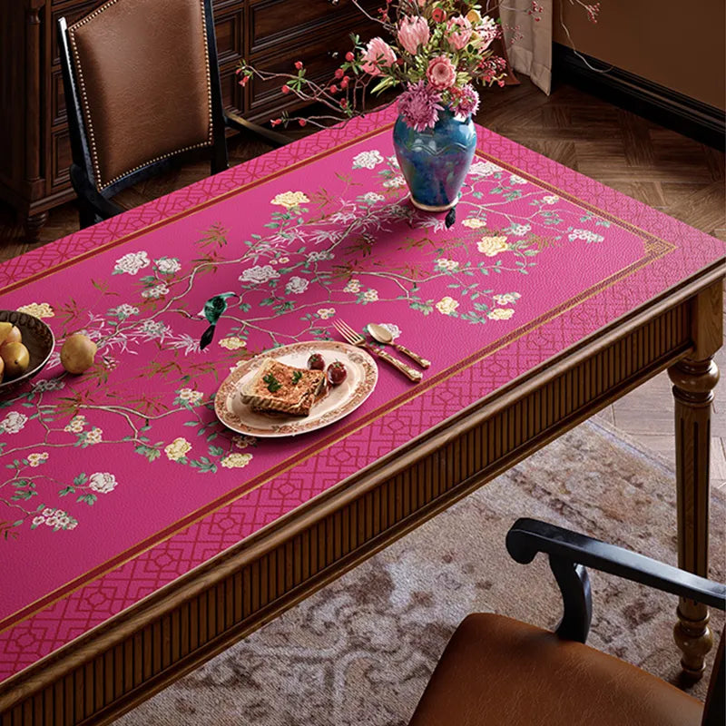 Full pink table mat right detail with dining set.