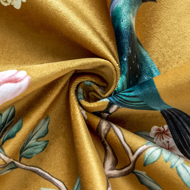 Soft plush texture of Chinoiserie tablecloth.