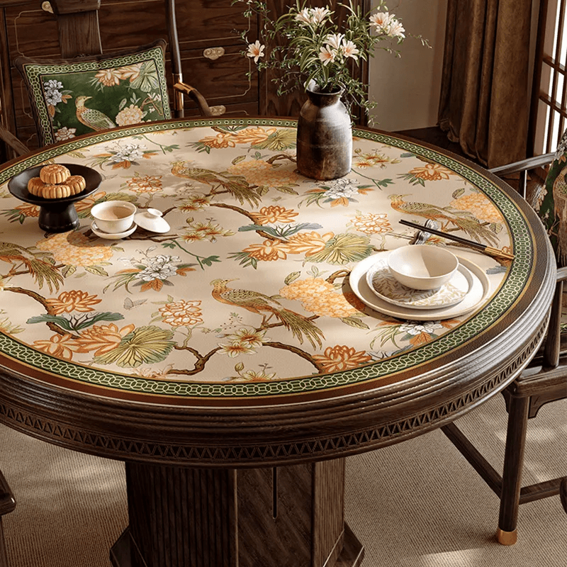 Chinoiserie Round Leather Placemat – Vintage Floral Dining Mat - SinoCultural -- TM063A50