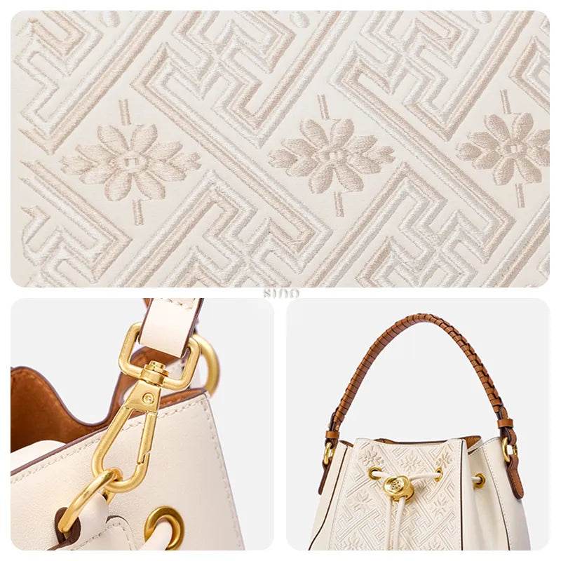 Luxury Traditional Wanj Pattern Embroidered Leather Convertible Backpack & Tote - SinoCultural -- P120776
