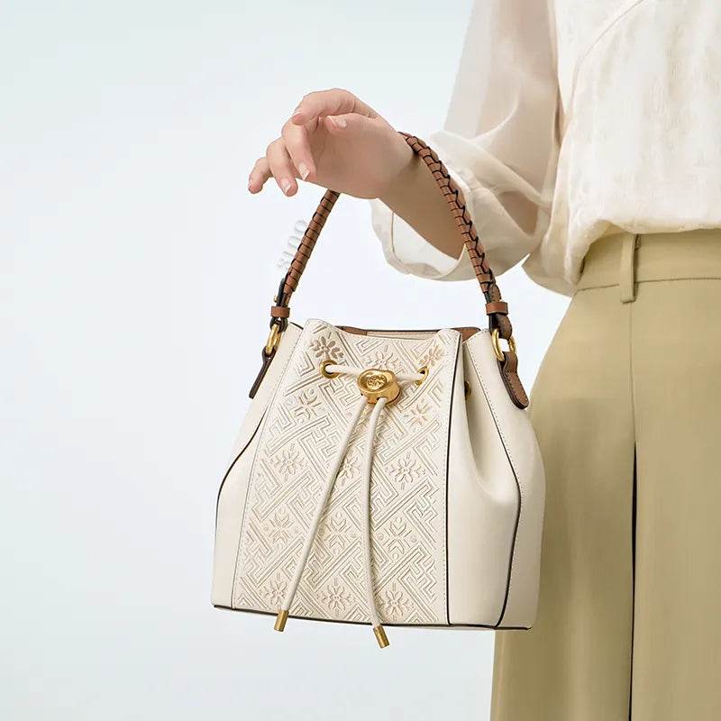 Luxury Traditional Wanj Pattern Embroidered Leather Convertible Backpack & Tote - SinoCultural -- P120776