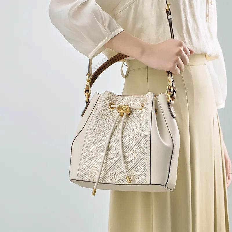 Luxury Traditional Wanj Pattern Embroidered Leather Convertible Backpack & Tote - SinoCultural -- P120776