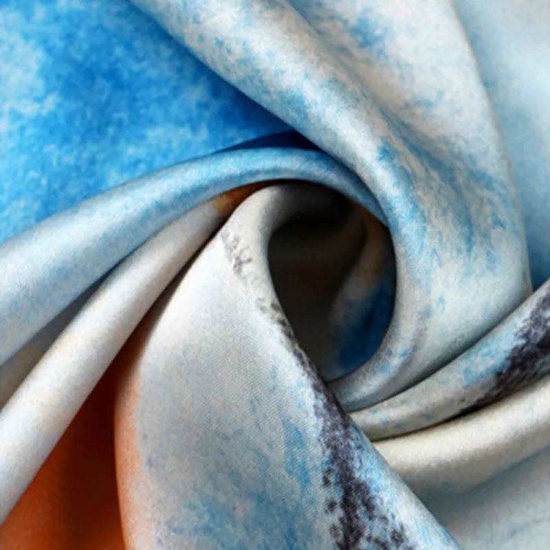 100% Mulberry Silk Watercolor Misty Lotus Square Scarf 70 x 70 Cm - SinoCultural -- SS023-1