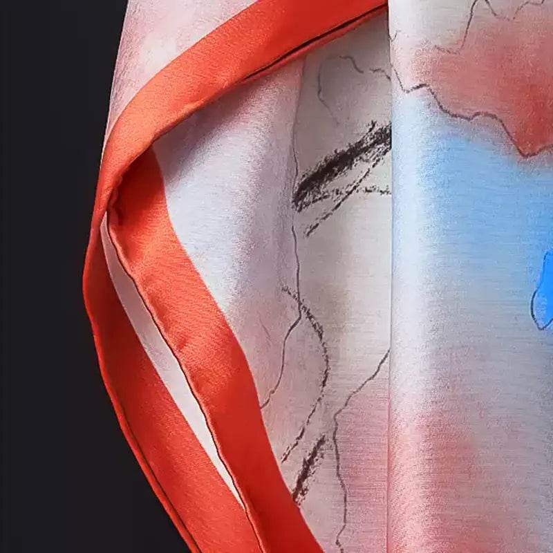 100% Mulberry Silk Watercolor Misty Lotus Square Scarf 70 x 70 Cm - SinoCultural -- SS023-1