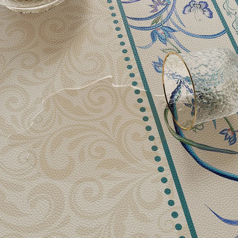 Waterproof blue leather bedside table protector mat.