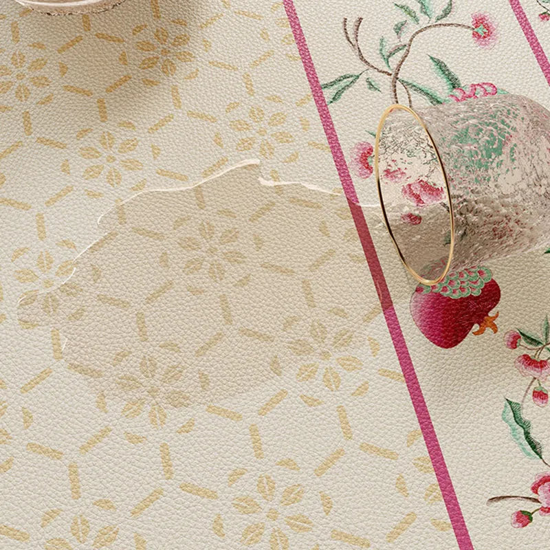 Waterproof coral pink leather coffee table mat with easy-clean surface.