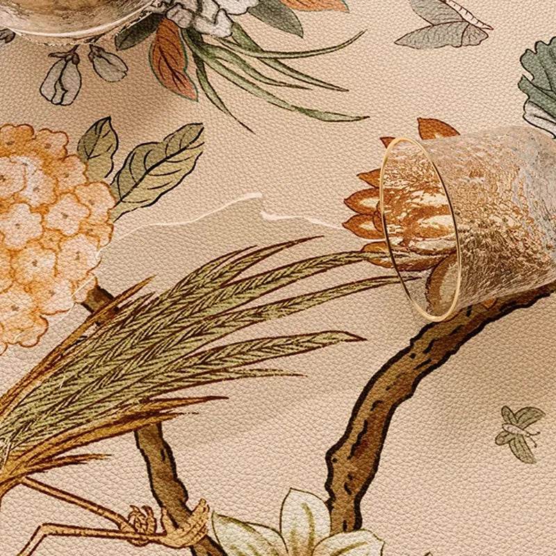 Chinoiserie Round Leather Placemat – Vintage Floral Dining Mat - SinoCultural -- TM063A50