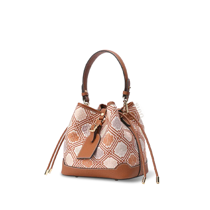 Side profile showing bucket bag contour and depth.