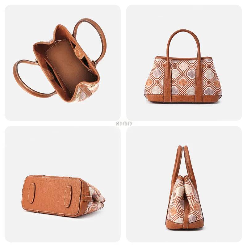 Zhuang Brocade Chrysanthemum Embroidered Leather Luxury Crossbody Bag - SinoCultural -- FJ110692-1