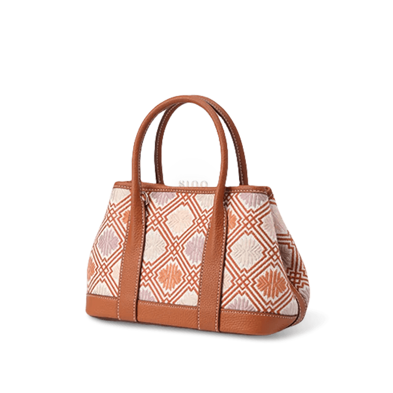Zhuang Brocade Chrysanthemum Embroidered Leather Luxury Crossbody Bag - SinoCultural -- FJ110692-1