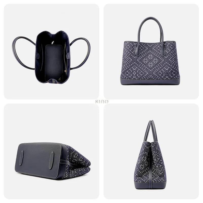 Zhuang Brocade Embroidered Leather Shoulder Bag Flying Swallow Motif - SinoCultural -- FJ110688