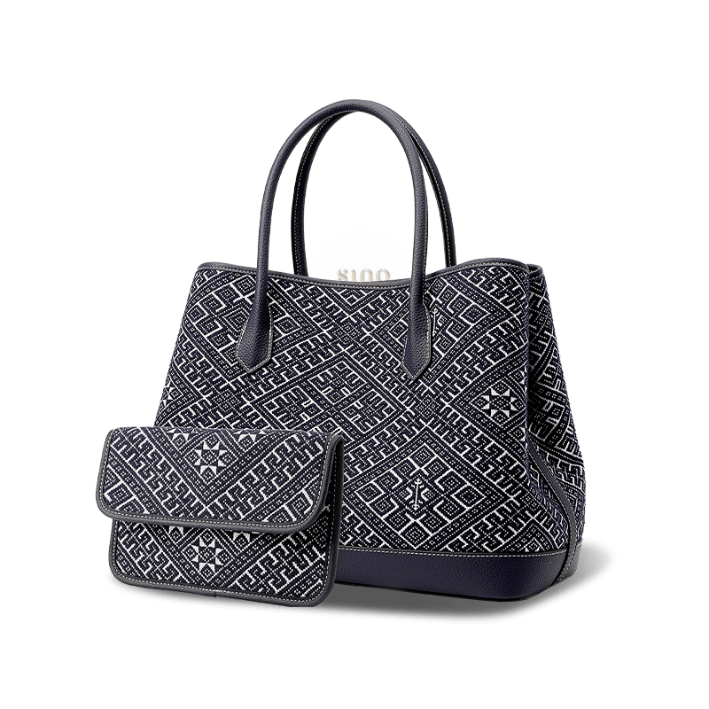 Zhuang Brocade Embroidered Leather Shoulder Bag Flying Swallow Motif - SinoCultural -- FJ110688