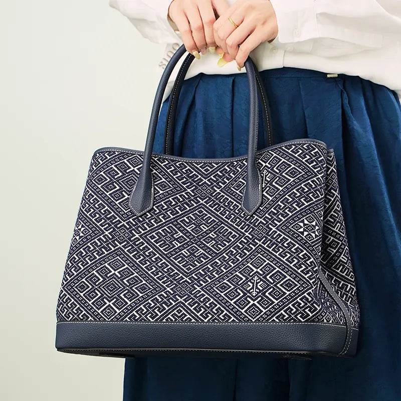 Zhuang Brocade Embroidered Leather Shoulder Bag Flying Swallow Motif - SinoCultural -- FJ110688