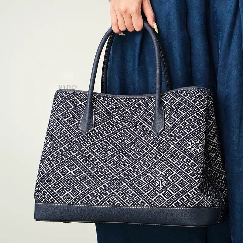 Zhuang Brocade Embroidered Leather Shoulder Bag Flying Swallow Motif - SinoCultural -- FJ110688