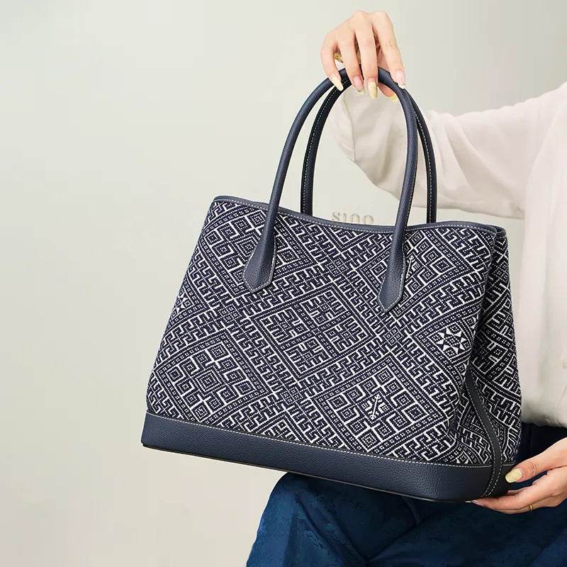 Zhuang Brocade Embroidered Leather Shoulder Bag Flying Swallow Motif - SinoCultural -- FJ110688