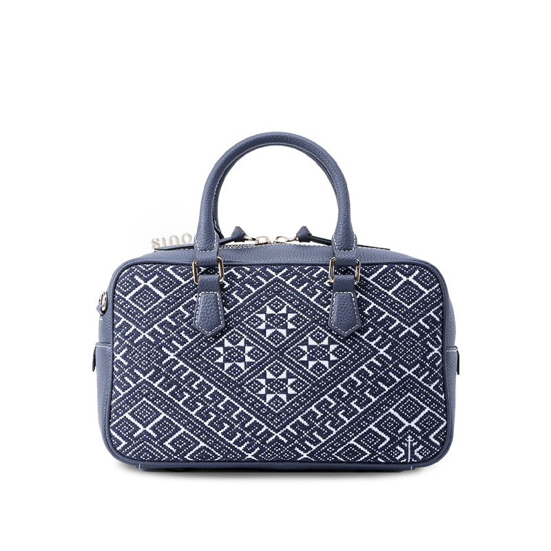 Zhuang Brocade Flying Swallow Motif Embroidered Leather Crossbody Bag - SinoCultural -- FJ110690