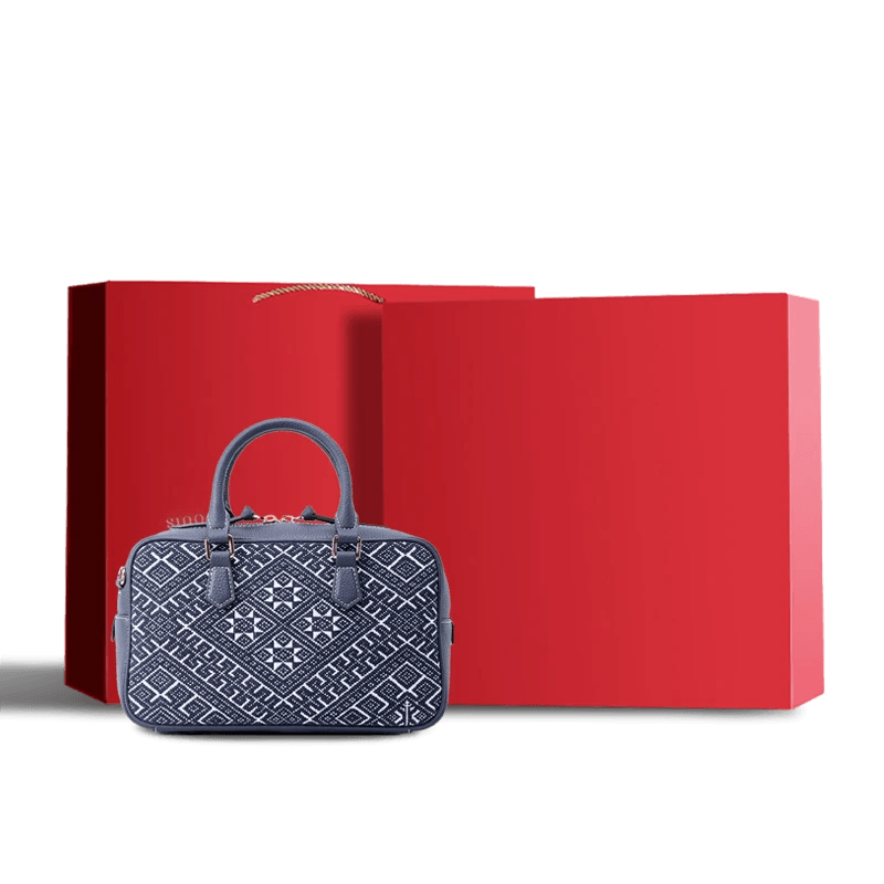 Zhuang Brocade Flying Swallow Motif Embroidered Leather Crossbody Bag - SinoCultural -- FJ110690