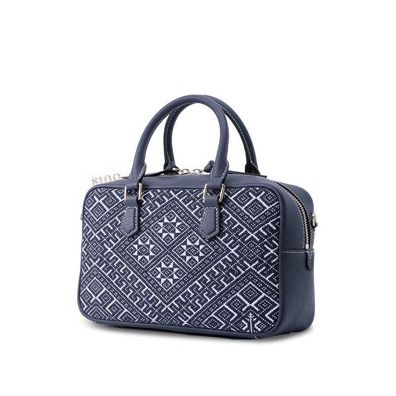 Zhuang Brocade Flying Swallow Motif Embroidered Leather Crossbody Bag - SinoCultural -- FJ110690