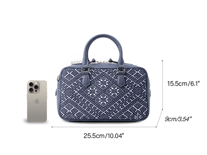 Zhuang Brocade Flying Swallow Motif Embroidered Leather Crossbody Bag - SinoCultural -- FJ110690