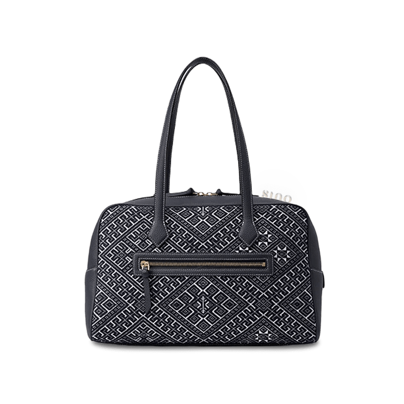 Zhuang Brocade Flying Swallow Motif Embroidered Leather Handbag - SinoCultural -- FJ110689