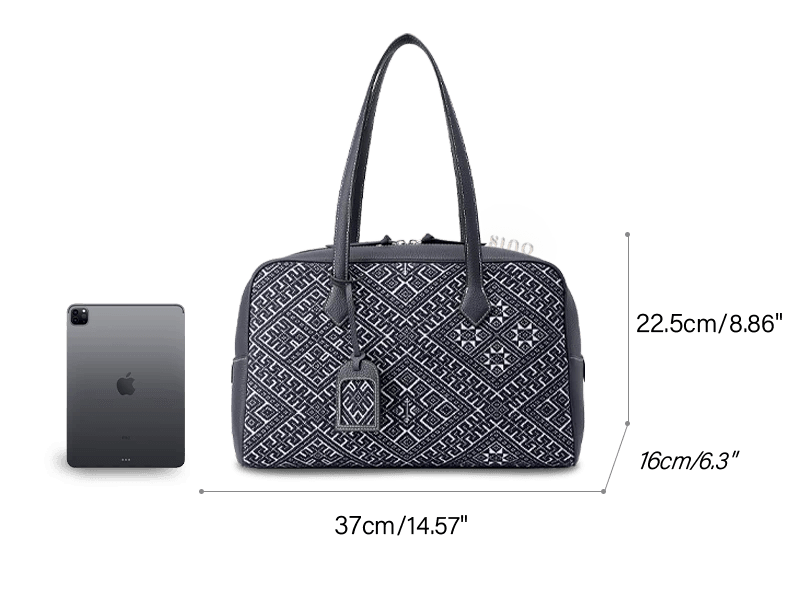 Zhuang Brocade Flying Swallow Motif Embroidered Leather Handbag - SinoCultural -- FJ110689