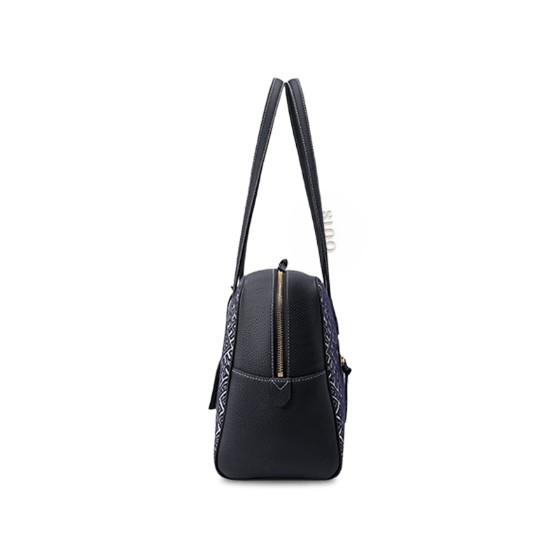 Zhuang Brocade Flying Swallow Motif Embroidered Leather Handbag - SinoCultural -- FJ110689