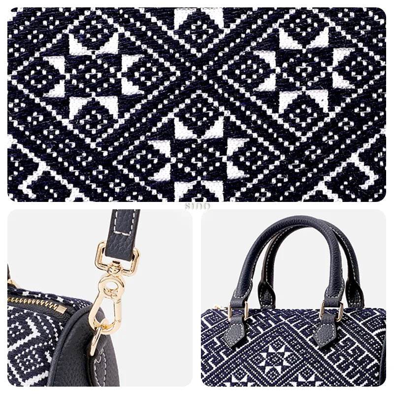 Zhuang Brocade Flying Swallow Embroidered Tote Bag - SinoCultural -- FJ110686