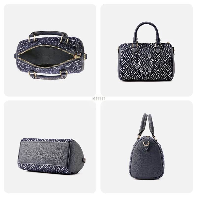 Zhuang Brocade Flying Swallow Embroidered Tote Bag - SinoCultural -- FJ110686