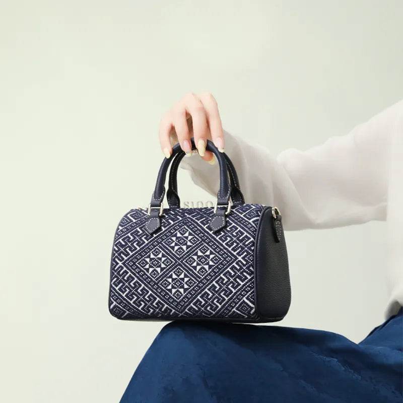Zhuang Brocade Flying Swallow Embroidered Tote Bag - SinoCultural -- FJ110686